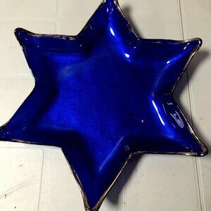 Blue Star of David Shaped decorative serving plates 2 pc